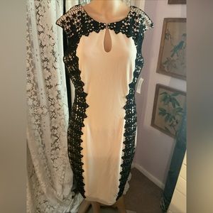 Dress Barn Black and Cream Long Sleeve Dress